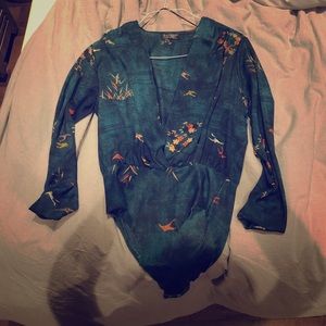 Zara l/s green satin bodysuit